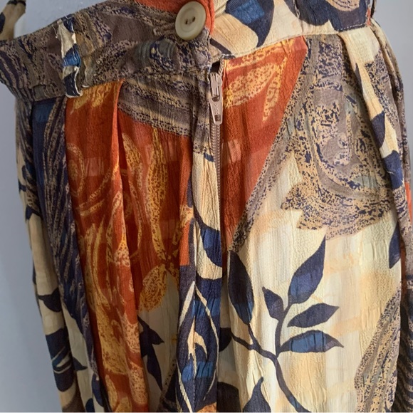 014 Libra Midi Skirt Pleated Vintage Lined Brown Orange Beige Mix Floral UK 12 - Picture 8 of 14